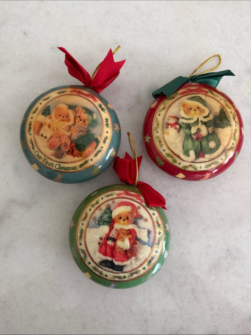 Set of 3 1996 Priscilla Hillman cherished teddies Christmas ornaments
